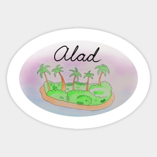 Alad watercolor Island travel, beach, sea and palm trees. Holidays and rest, summer and relaxation Sticker